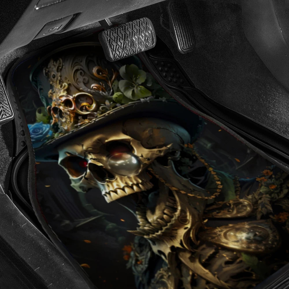 2/4PCS Gentleman Skull Pattern Car Floor Mats Water-absorbent Anti-slip Anti-fouling Mats for Car Front and Back Seat Carpets