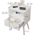 White Nightstand,Modern Bedside Table with Storage Drawer and Open Wood Shelf, for Living Room, Bedroom and Small Spaces