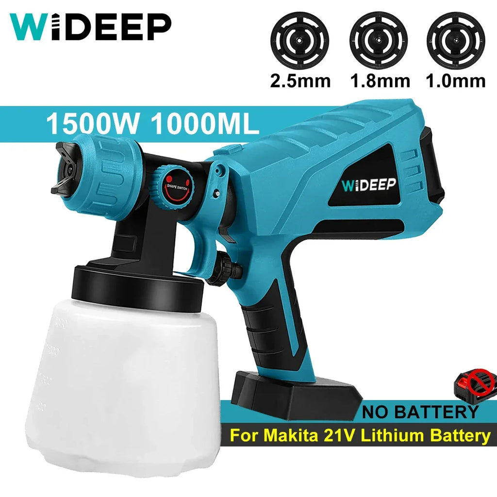 18V 1500W Electric Cordless Spray Gun High Power HVLP Paint Sprayer Auto Furniture Steel Coating Airbrush For Makita 18V Battery