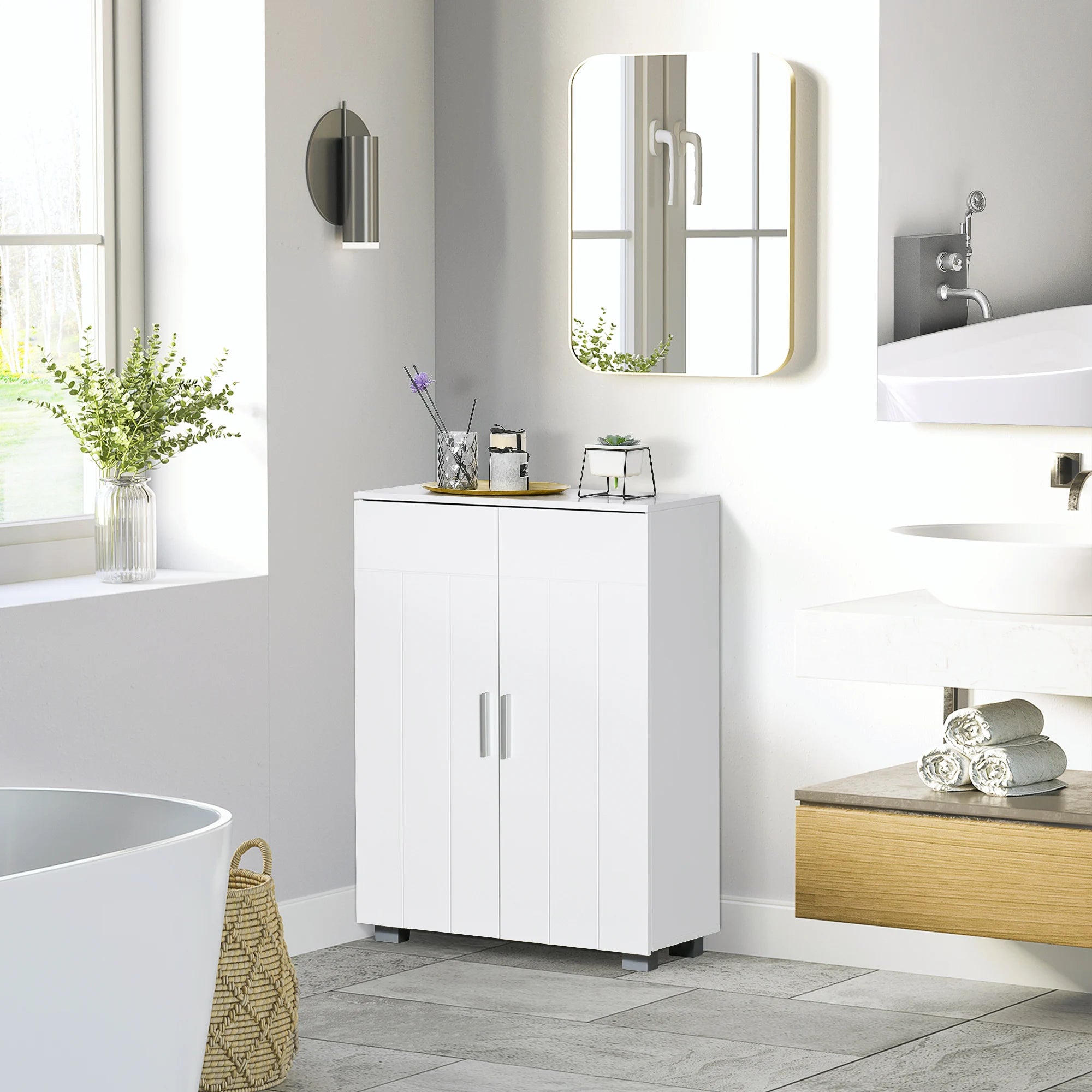 kleankin Modern Bathroom Cabinet, Freestanding Floor Cabinet w/ Storage, White