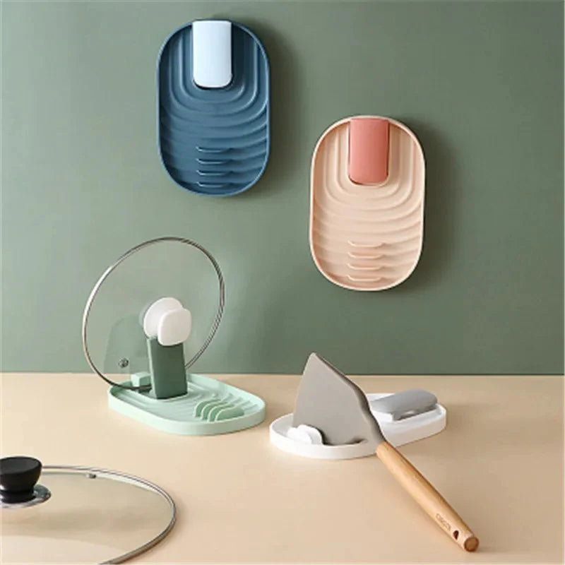 Countertop Pot Lid & Pan Organizer Rack – No-Drill Kitchen Storage Shelf with Utensil Holder