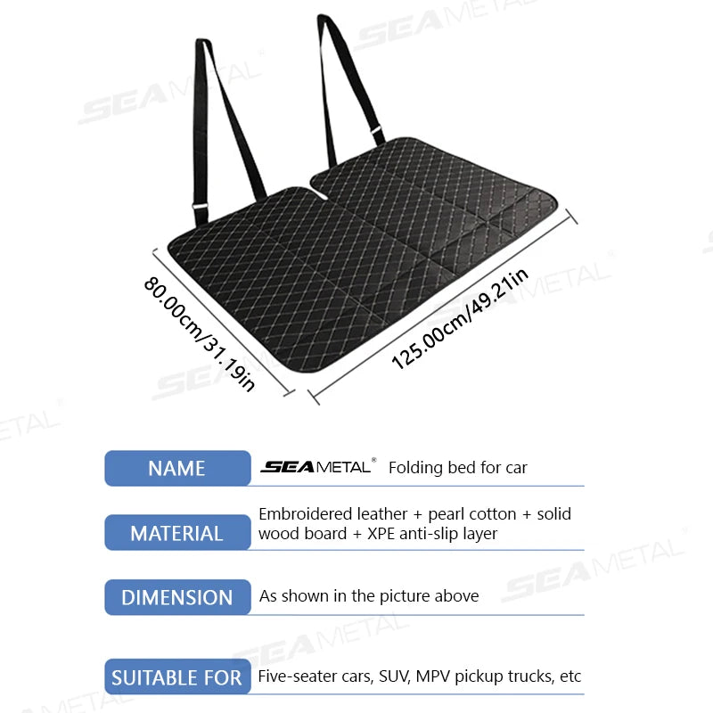 Portable Car Travel Mattress | SEAMETAL Foldable PU Sleeping Pad for Rear Seat (SUV/Sedan)