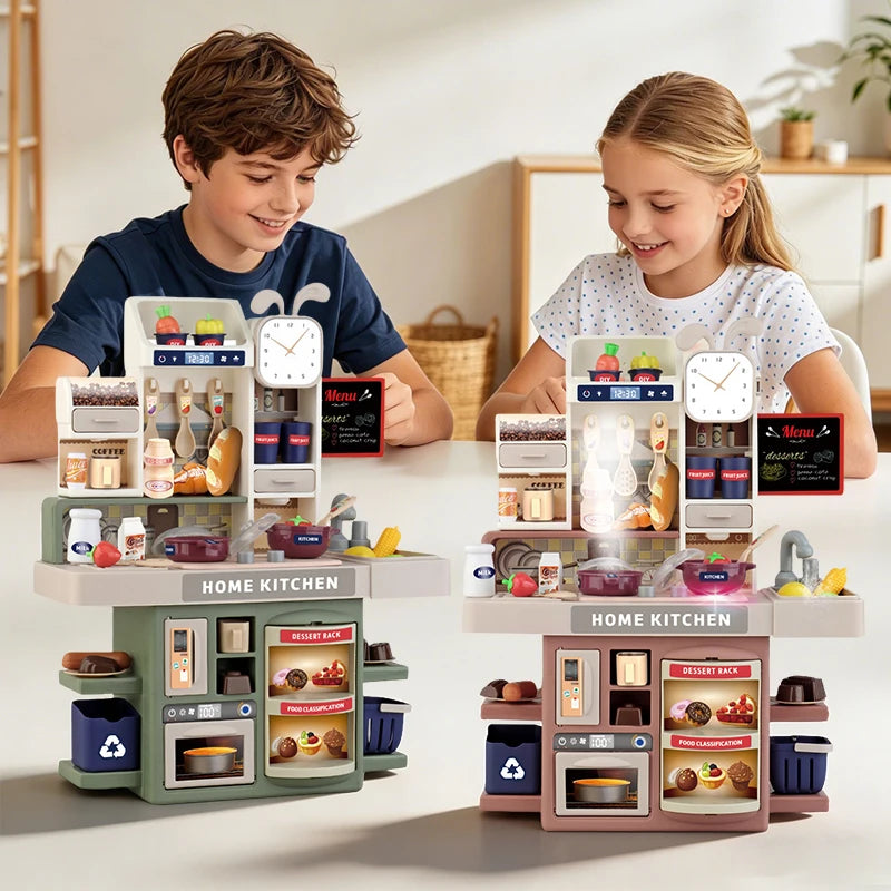 Children's Kitchen Set Simulation Cooking Toy with Spray Steam and Lights for Pretend Play Kids Play
