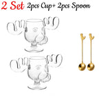 1-3Set 240ML Christmas Elk Glass Cup Cute Reindeer Clear Glass Mug Hot Cold Drink Cup Creative Moose Holiday Drinkware Decor