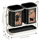 Cute Cat Kitchen Storage Basket Durable Standing Chopsticks Holder Organizer No-drill Tableware Drainer Kitchen