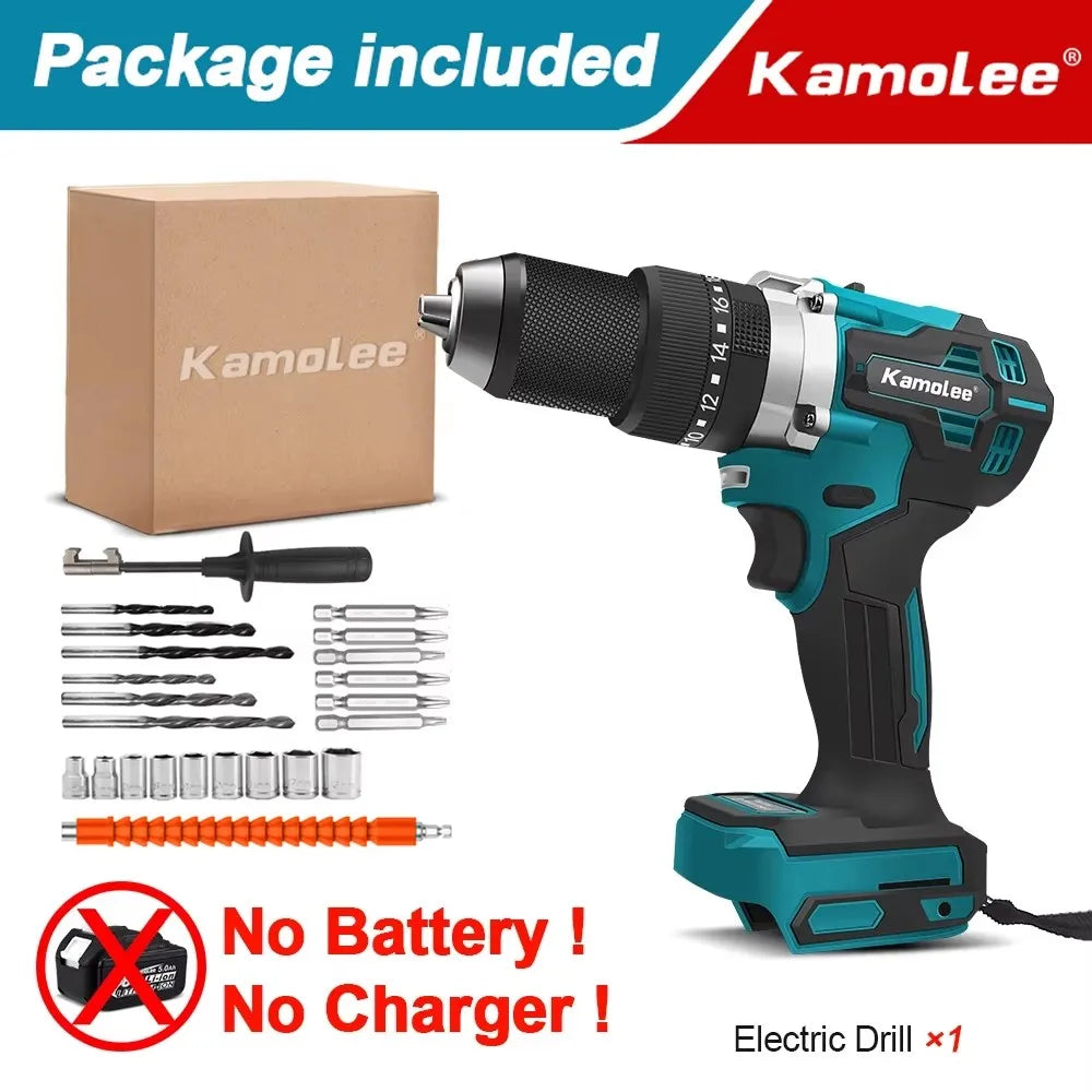 Kamolee 650N.m High Torque Brushless Electric Impact Drill 3-in-1 18V-21V Battery 13mm Handheld Cordless Screwdriver Tool Set