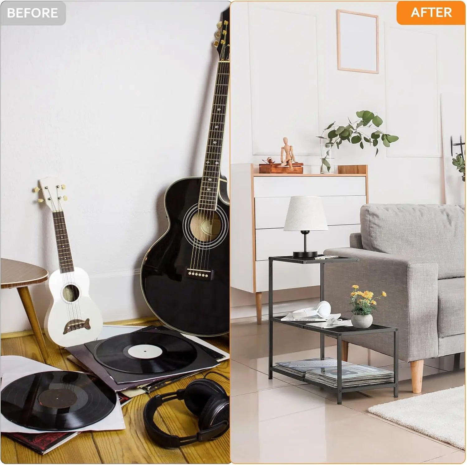 Melos coffee table, metal frame three-layer narrow edge table, sofa bedside table, with decorative ladder frame