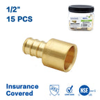 KING SMART Crimp/F1807 PEX 1/2" * 1/2" Female Sweat Adapter; Lead Free Brass; 15Pcs/Case; 80212