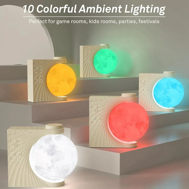 Moon Lamp Sunrise Alarm Clock for Bedrooms, Moon Night Light Clock Wake Up Light for Kids Teens,White Noise Sound Machine
