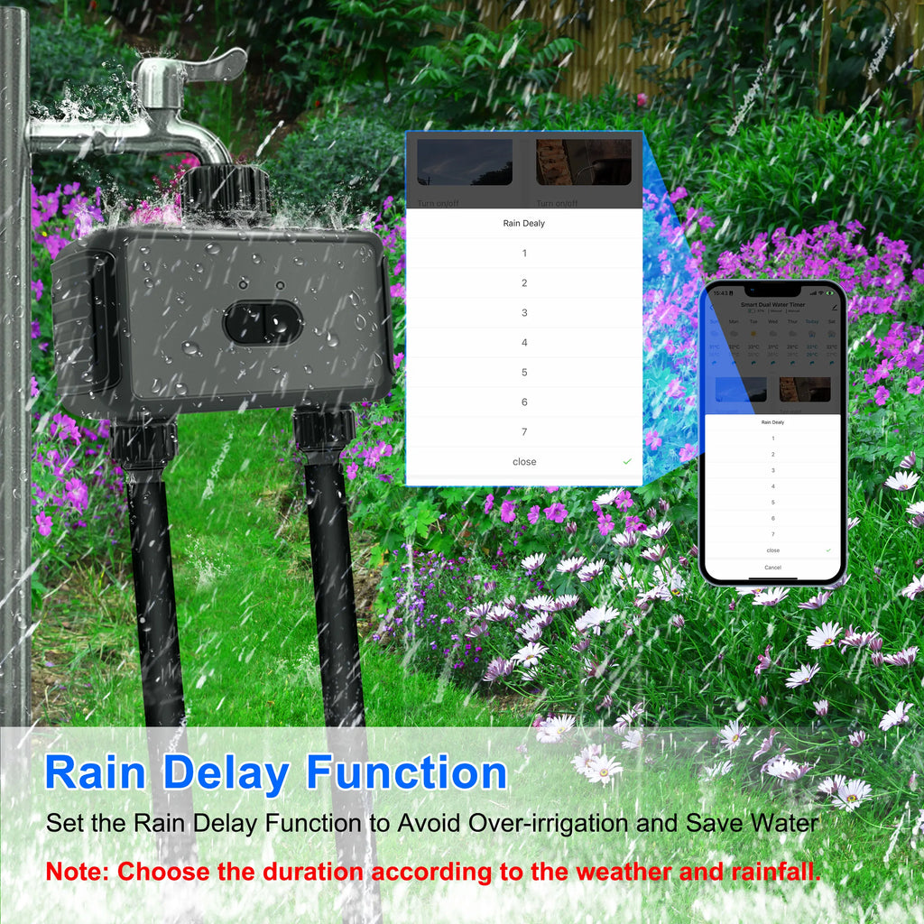 KEMEK Smart Programmable Sprinkle Timer 2 Zone Wifi Smart Garden Water Timer for Hose Faucet Irrigation with Rain Delay Feature