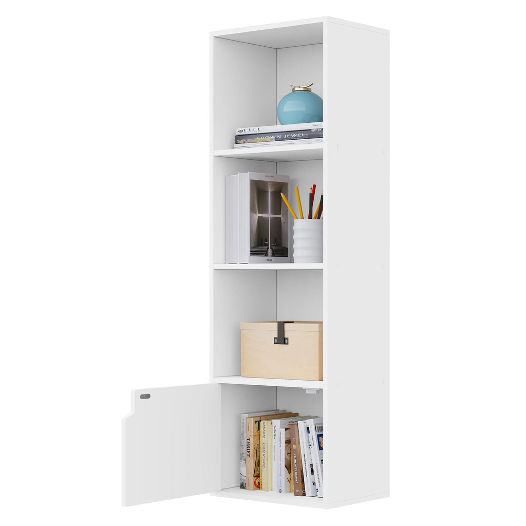 Bookcase with 4 Compartments 1 Door Standing Cube Storage Bookshelf for Living Room Bedroom Office Household