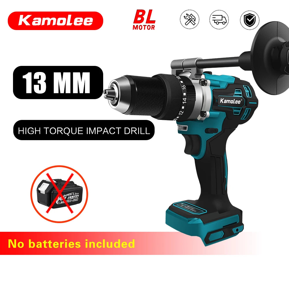 Kamolee 650N.m High Torque Brushless Electric Impact Drill 3-in-1 18V-21V Battery 13mm Handheld Cordless Screwdriver Tool Set