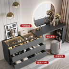 Minimalist Extendable Dresser Integrated Glass & Solid Wood Large Round Mirror 6-drawer For Makeup Table Bedroom