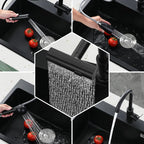 Black Quartz Stone Sink, Kitchen Large Single Sink, Household Vegetable Embedded Countertop Sink