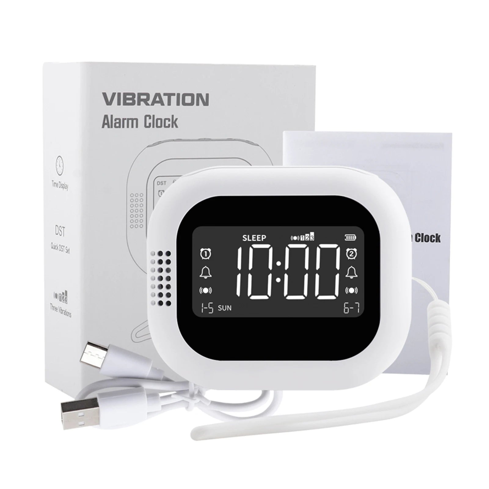 Rechargeable  Vibrating Alarm Clock Wireless Loud Alarm Clock With White Noise Deep Sleep Digital Travel Clock Snooze Function
