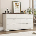 Fluted 7 Drawers Dresser for Bedroom, 63" Wood Dresser with Power Outlet and Deep Drawers, Wide Chest of Drawers