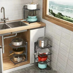 Kitchen Sink Storage Rack Multi-Layer Cooker Storage Rack for Home Stovetop Cabinets Adjustable Pot Rack Pantry Storage