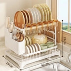 Multifunctional Kitchen Countertop Dish Drying Rack with Chopsticks Knife & Fork Storage Bowl Dish Drainage Organizer Shelf