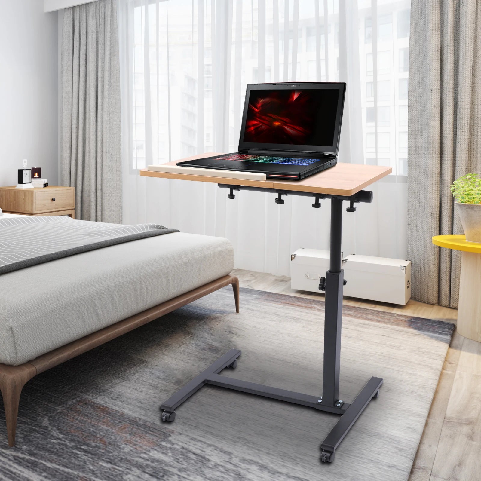 Laptop Desk Mobile Lift Computer Stand, 360° Rotation Rollin Hight Adjustable Laptop Desk with Wheels, for Home Office Study