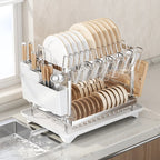 Self-drainage kitchen storage shelf for dishes and bowls, multifunctional foldable bowl and chopsticks storage, countertop drain