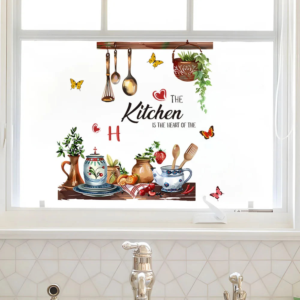 Hand drawn Kitchen Wall Stickers - Removable and Reusable Vinyl Stickers for Walls, Cabinets, Refrigerators | Contemporary Bakin