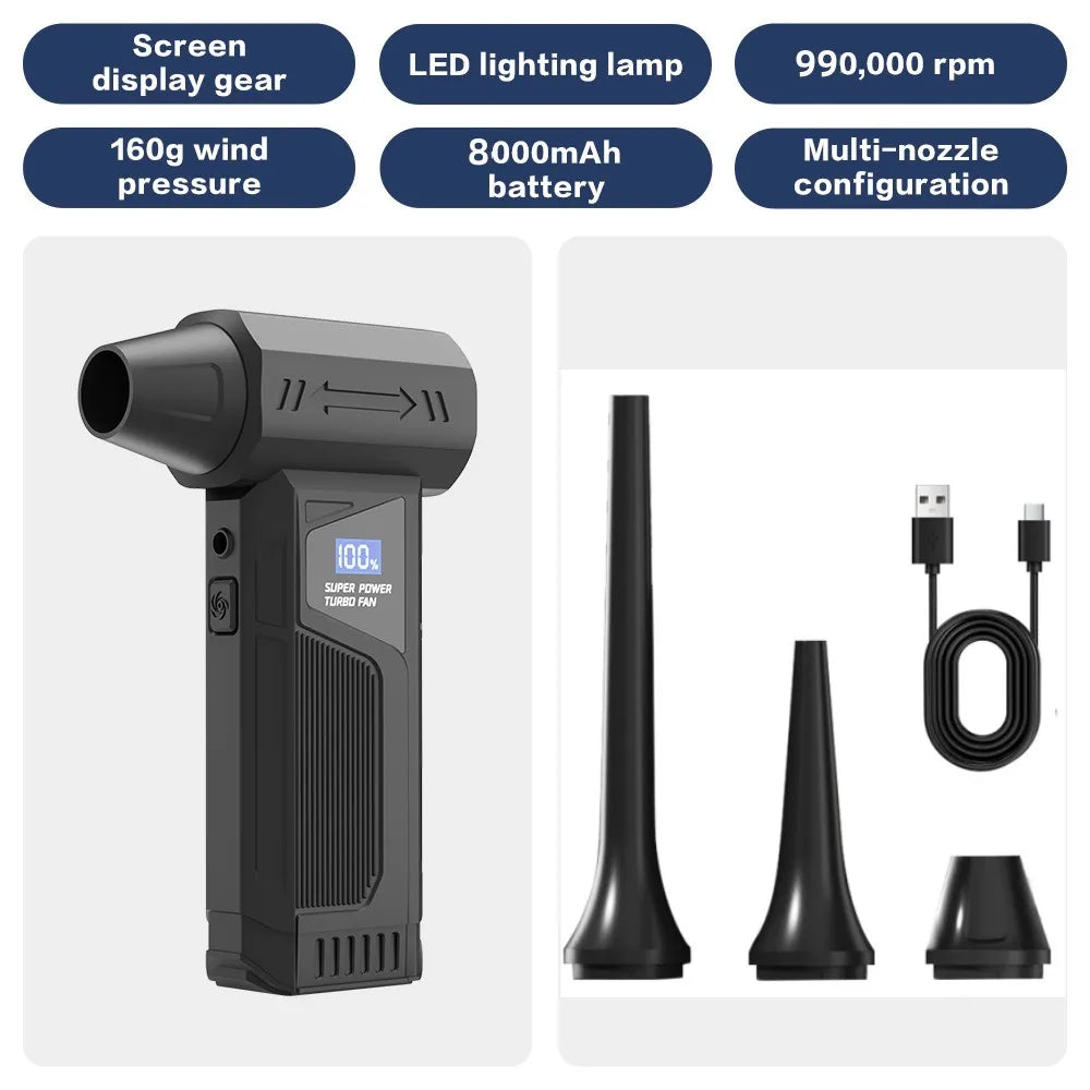 Electric Air Duster Air Blower 990000RPM Turbo Jet Fan Super Power Rechargeable Blower Brushless Motor Car/PC/Home/Outdoor Tool