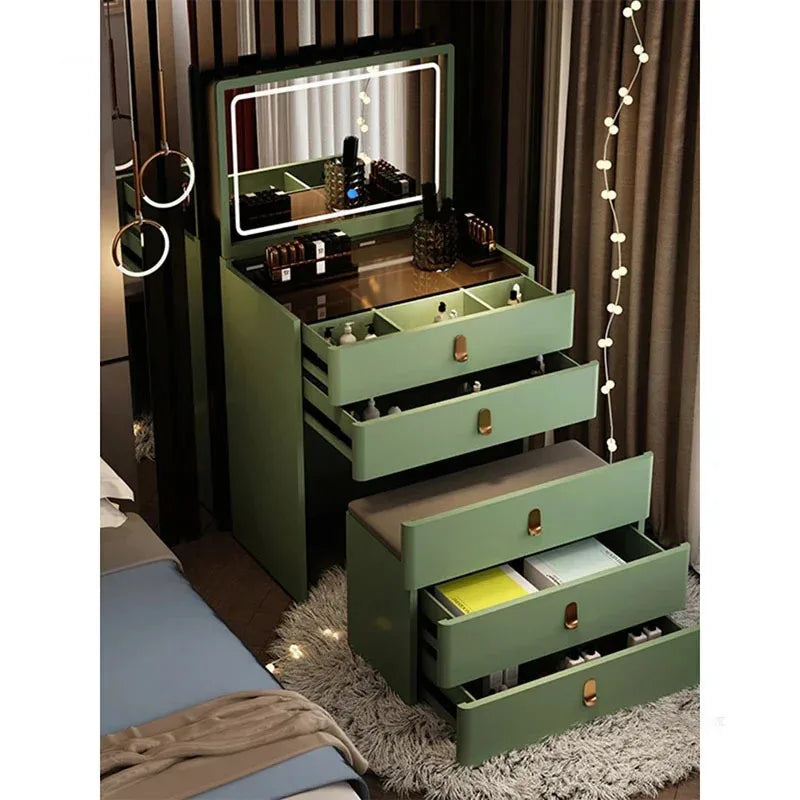 Italian Solid Wood Dresser for Model Room Simple Small Flip Mirror Dressers Light Luxury Household Dressing Table for Bedroom