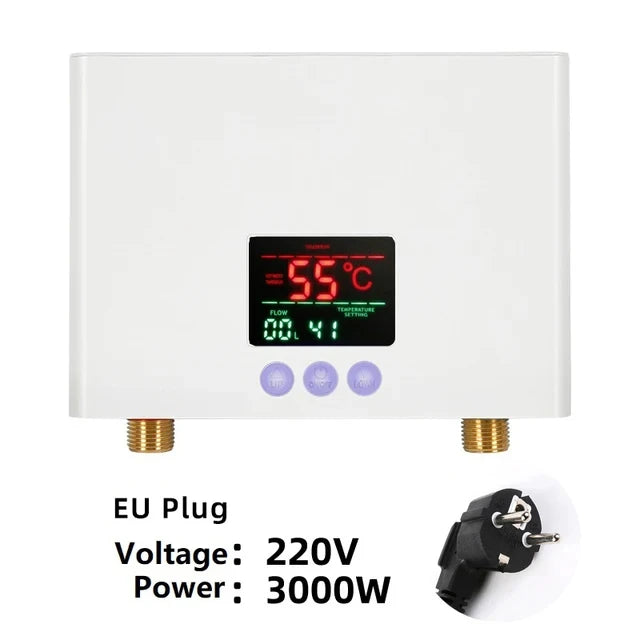 110V 220V Instant Water Heater Bathroom Kitchen Wall Mounted Electric Water Heater with Remote Control LCD Temperature Display