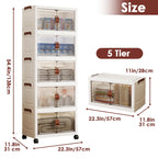 Multi-layer Foldable Double Door Plastic Storage Cabinet with Wheels - Large Capacity Organizer for Bedroom Living Room Kitchen