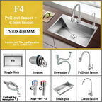 Stainless Steel Kitchen Sink Farm House Above Counter Undermounter Single Bowel Wash Basin with Faucet Drain Kitchen Accessories