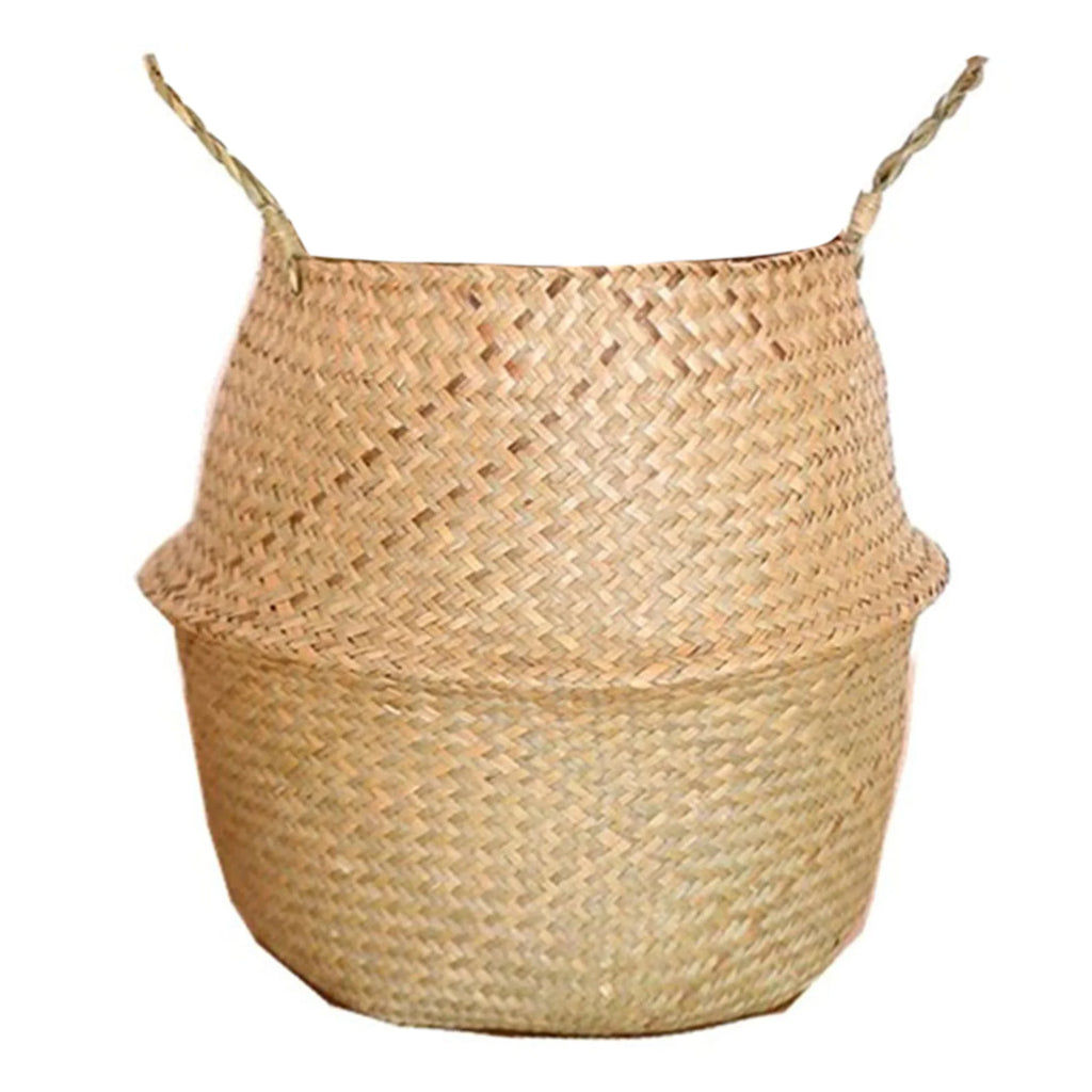 Seagrass Wickerwork Basket Portable Dirty Laundry Hamper Storage Basket Garden Plant Basket Home Decor