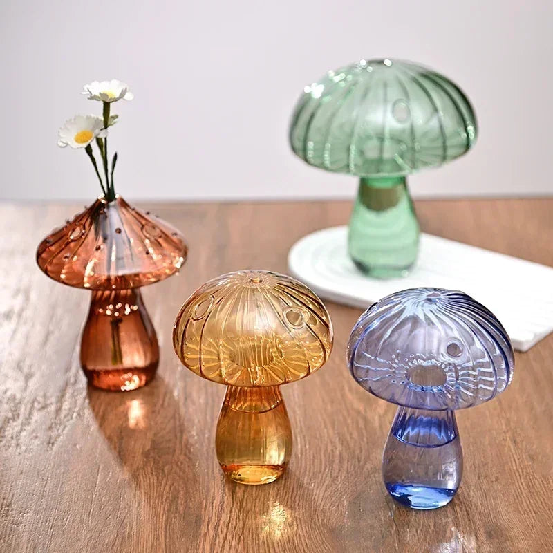Mushroom Vase Flower Bottle Glass Vase Decoration Home Hydroponics Pot Table Ornament Room Decor Mushroom Accessorie Home Decor