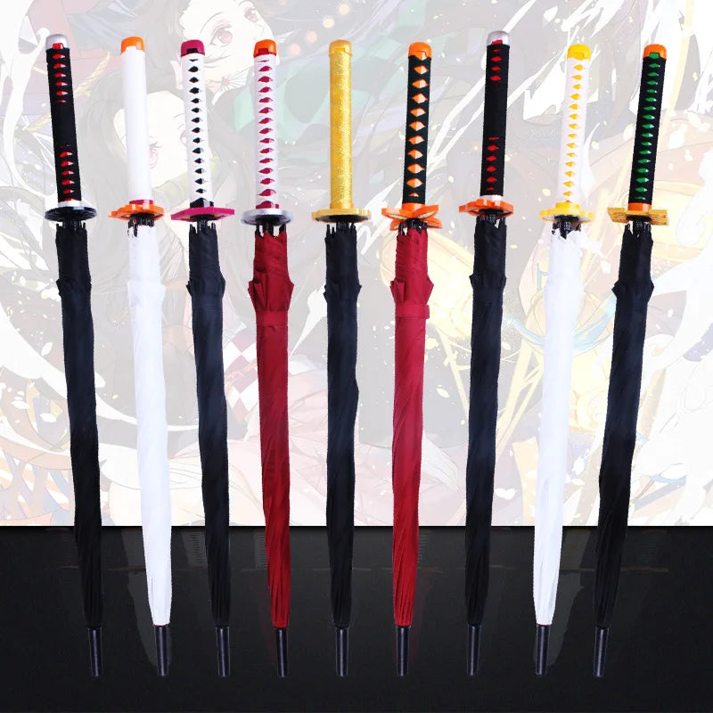 Demon Slayer Katana Anime Umbrella Ninja Long Parasol Kimetsu No Yaiba Tanjirou Cosplayer Samurai Sword Katana Handle Umbrellas