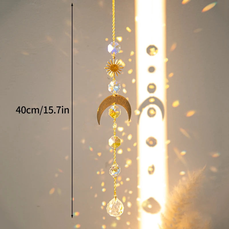 Brass Crystal Rainbow Crystal Hanging Pendants Suncatcher Moon Catcher Stained Glass Wind Chimes Home Garden Decor Kristalle