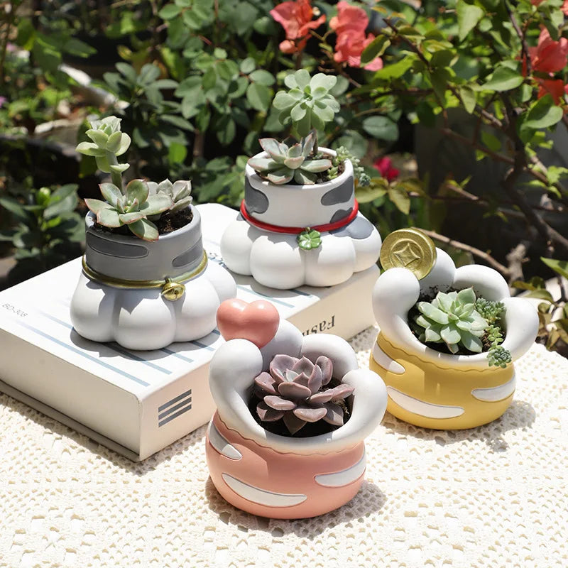 Cat's Paw Shaped Succulents Plants Pot Creative Kitten Planter for Mini Bonsai Fairy Garden Ornaments Home Tabletop Decoration