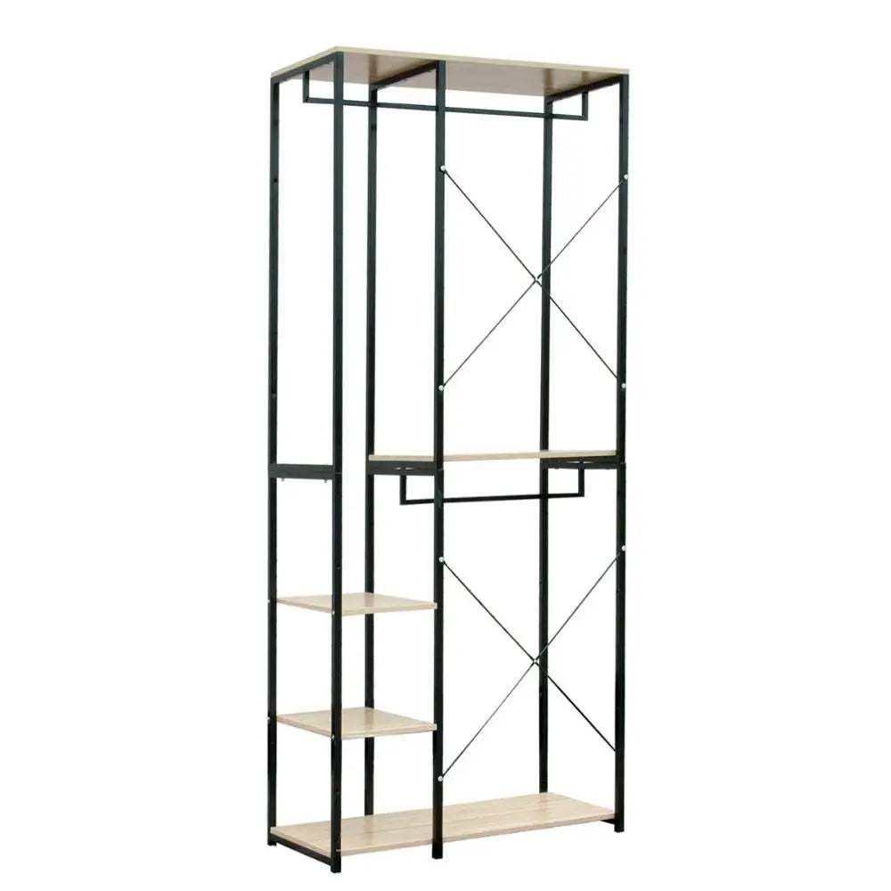 1PC Wood Steel Coat Rack Floor Standing Clothes Hanging Storage Shelf Clothes Hanger Racks Shoe Rack Living Room Bedroom