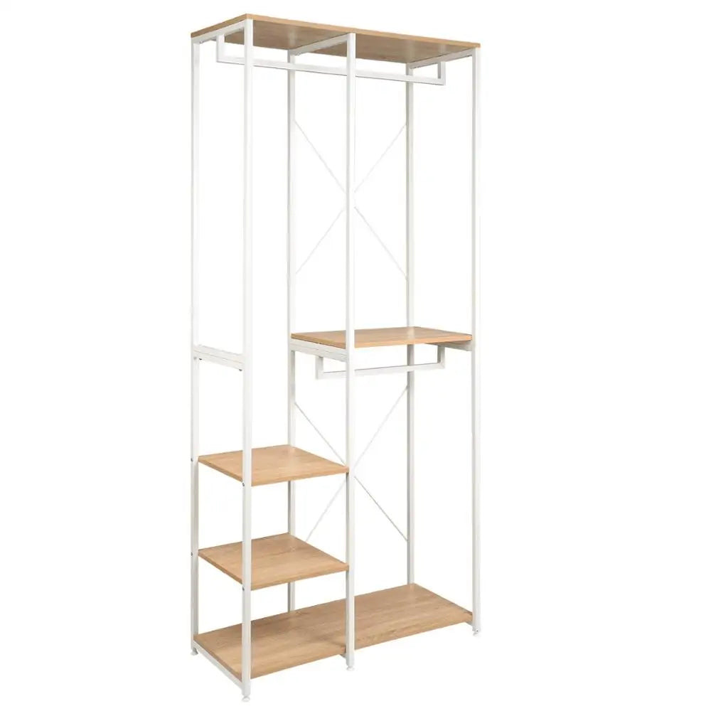 1PC Wood Steel Coat Rack Floor Standing Clothes Hanging Storage Shelf Clothes Hanger Racks Shoe Rack Living Room Bedroom