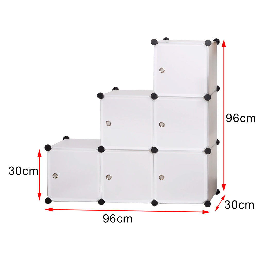 WOLTU DIY Wardrobe Plastic Storage Shelf 6 Compartments Bookcase with Door Storage Box Organizer Closet Cabinet for Bedroom