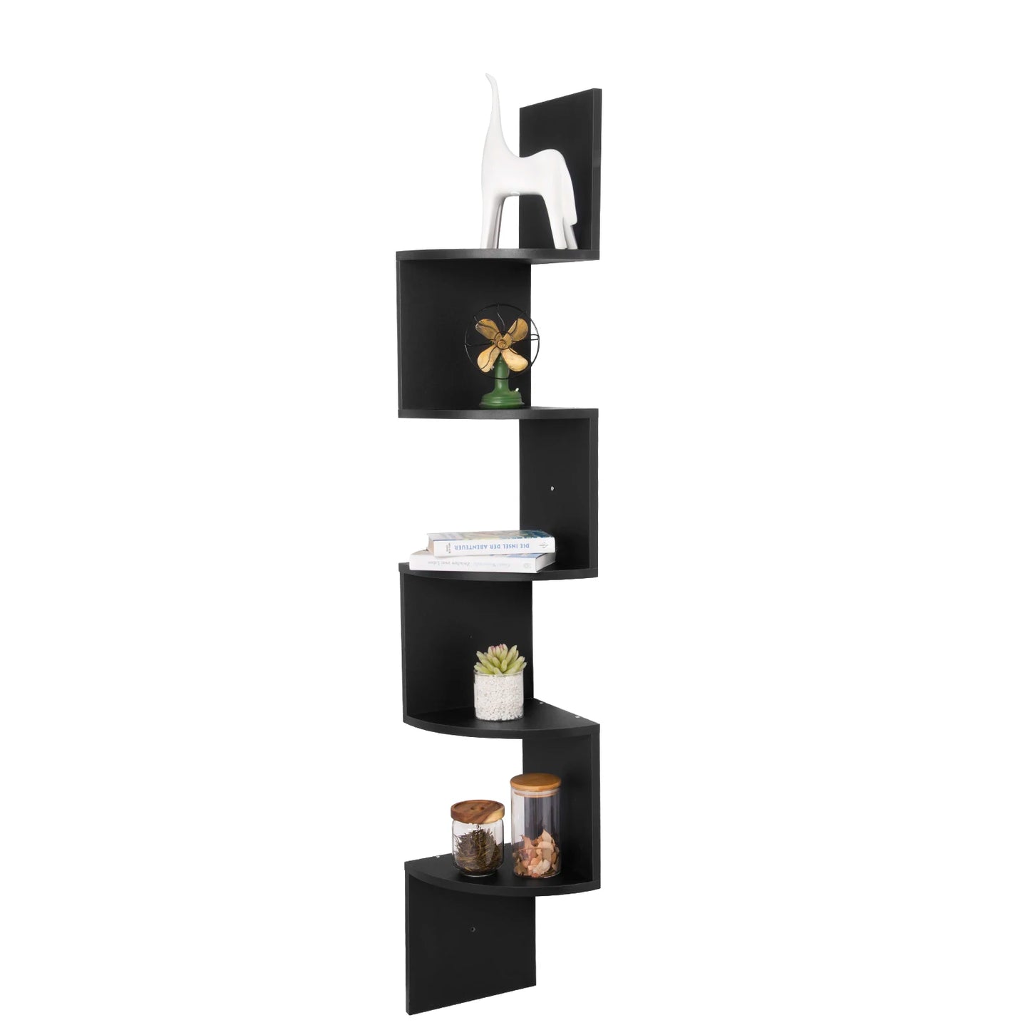 1PC White Black 5 Tiers Zigzag Style Decorative Wall Shelf Corner CD DVD Shelf for Home Organization Decoration Ornament