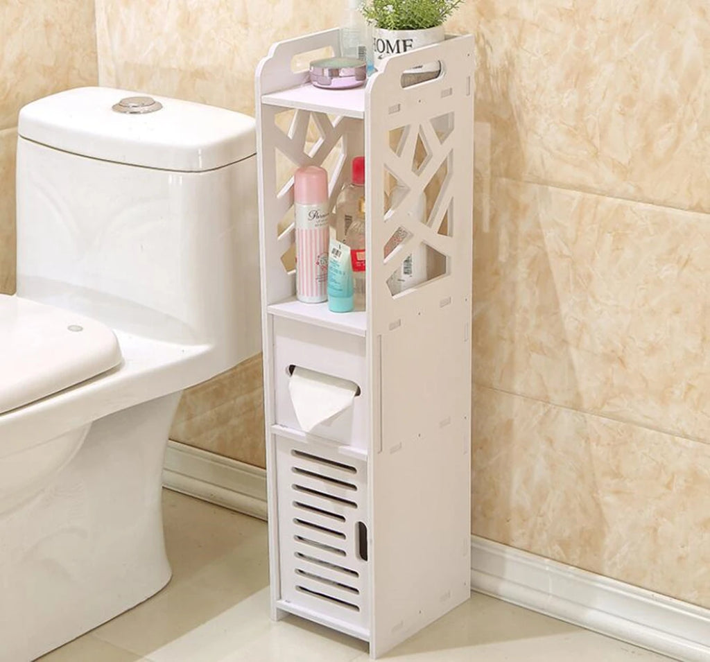 Shelf for Bathroom Floor, Shelf Storage Cabinet with Door for Sponge Brush Toilet Paper Shampoo, Home Cabinet, Sink, Shower, Corner Wpc
