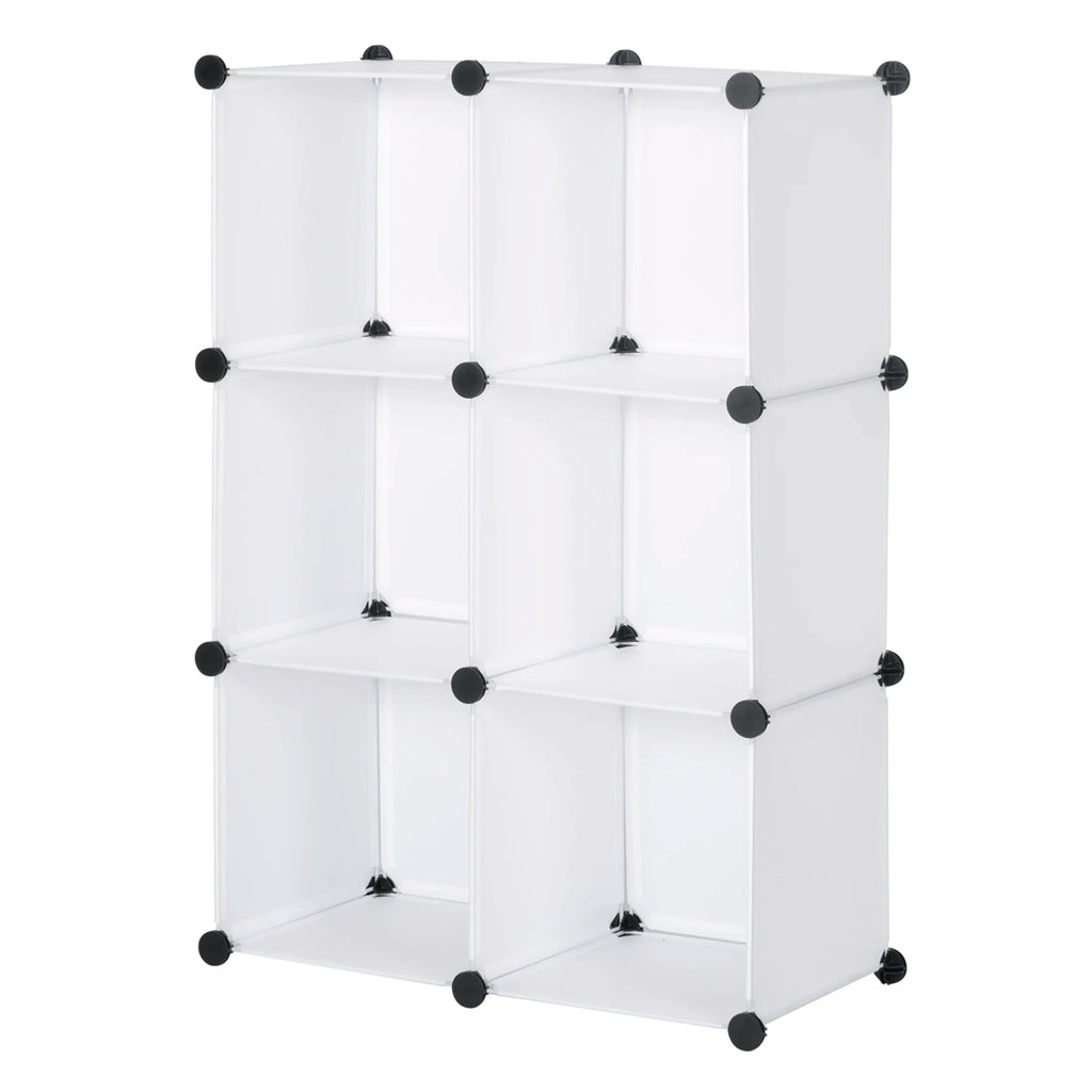 WOLTU DIY Wardrobe Plastic Storage Shelf 6 Compartments Bookcase with Door Storage Box Organizer Closet Cabinet for Bedroom