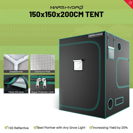 Mars Hydro Reflective Mylar Grow Tent with Removable Floor 1680D Indoor Plant Room Box Indoor Plant Growing Tent 150x150x200cm