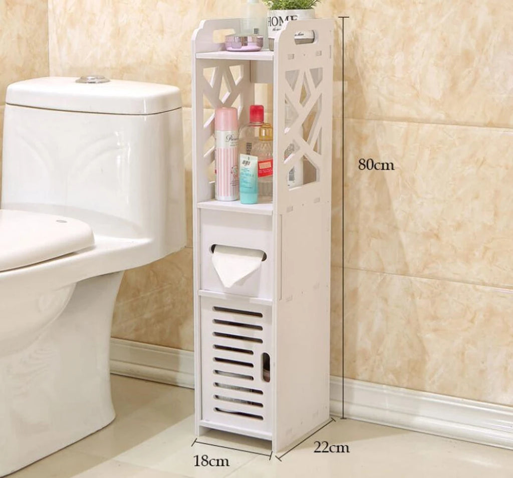 Shelf for Bathroom Floor, Shelf Storage Cabinet with Door for Sponge Brush Toilet Paper Shampoo, Home Cabinet, Sink, Shower, Corner Wpc