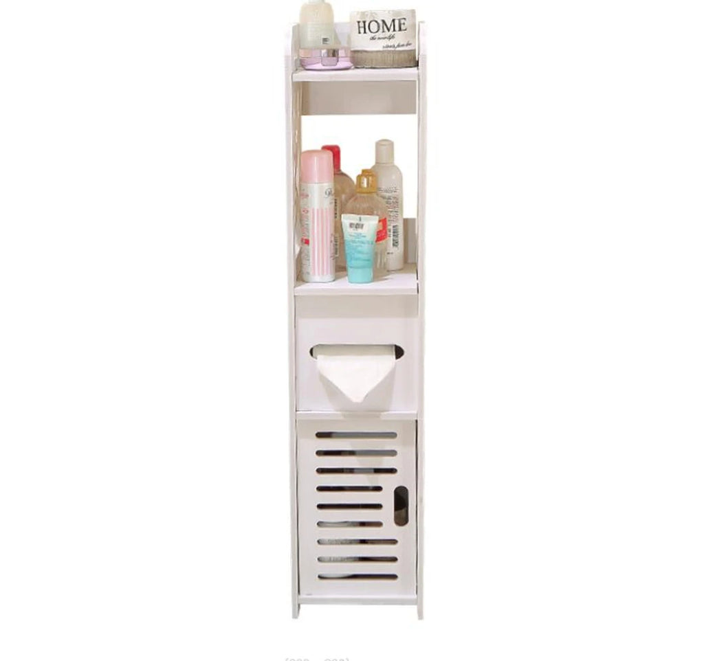 Shelf for Bathroom Floor, Shelf Storage Cabinet with Door for Sponge Brush Toilet Paper Shampoo, Home Cabinet, Sink, Shower, Corner Wpc