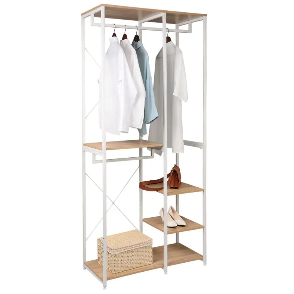 1PC Wood Steel Coat Rack Floor Standing Clothes Hanging Storage Shelf Clothes Hanger Racks Shoe Rack Living Room Bedroom