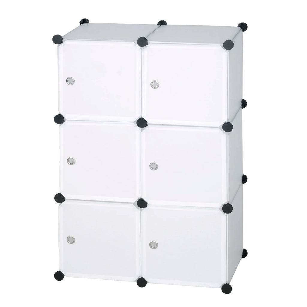 WOLTU DIY Wardrobe Plastic Storage Shelf 6 Compartments Bookcase with Door Storage Box Organizer Closet Cabinet for Bedroom