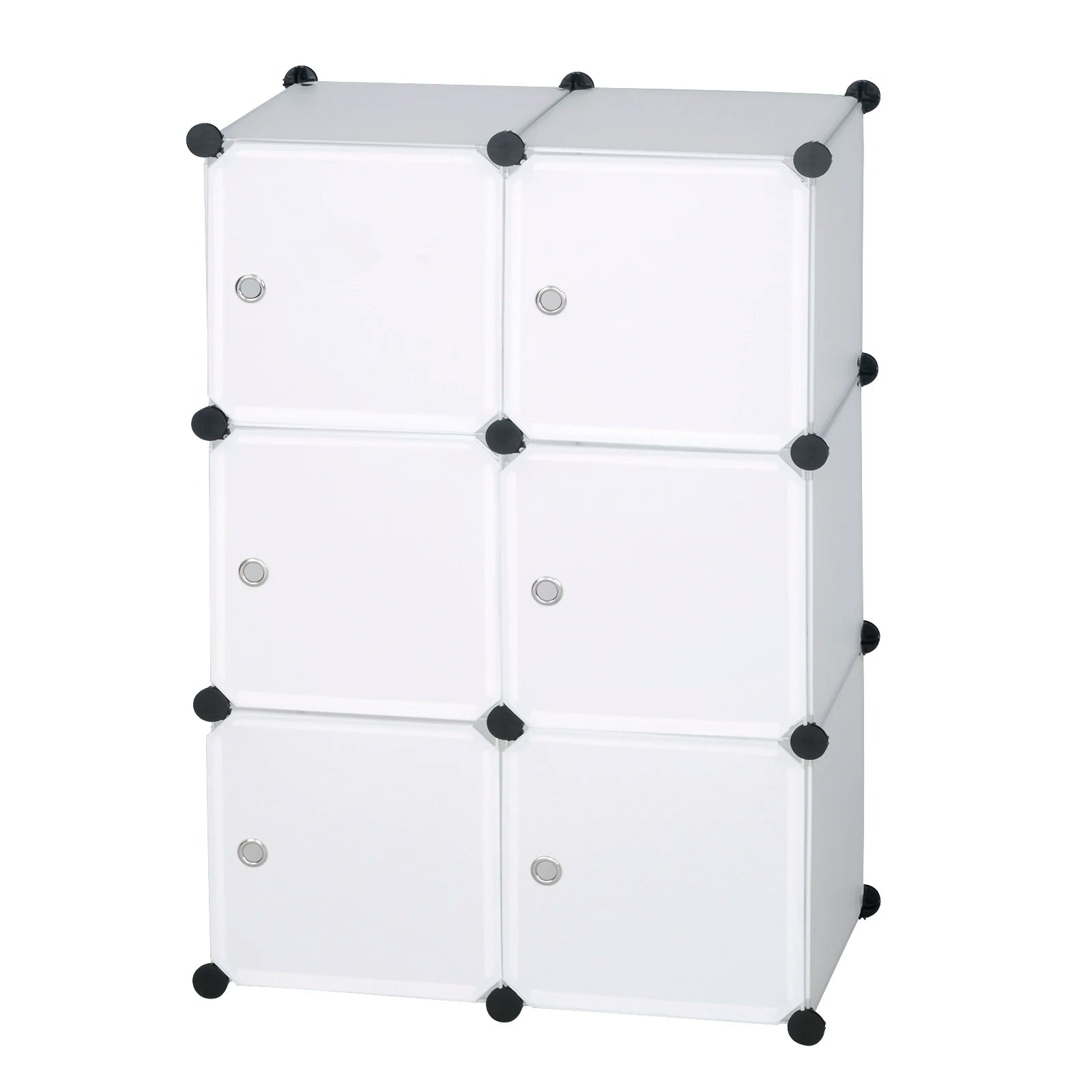WOLTU DIY Wardrobe Plastic Storage Shelf 6 Compartments Bookcase with Door Storage Box Organizer Closet Cabinet for Bedroom