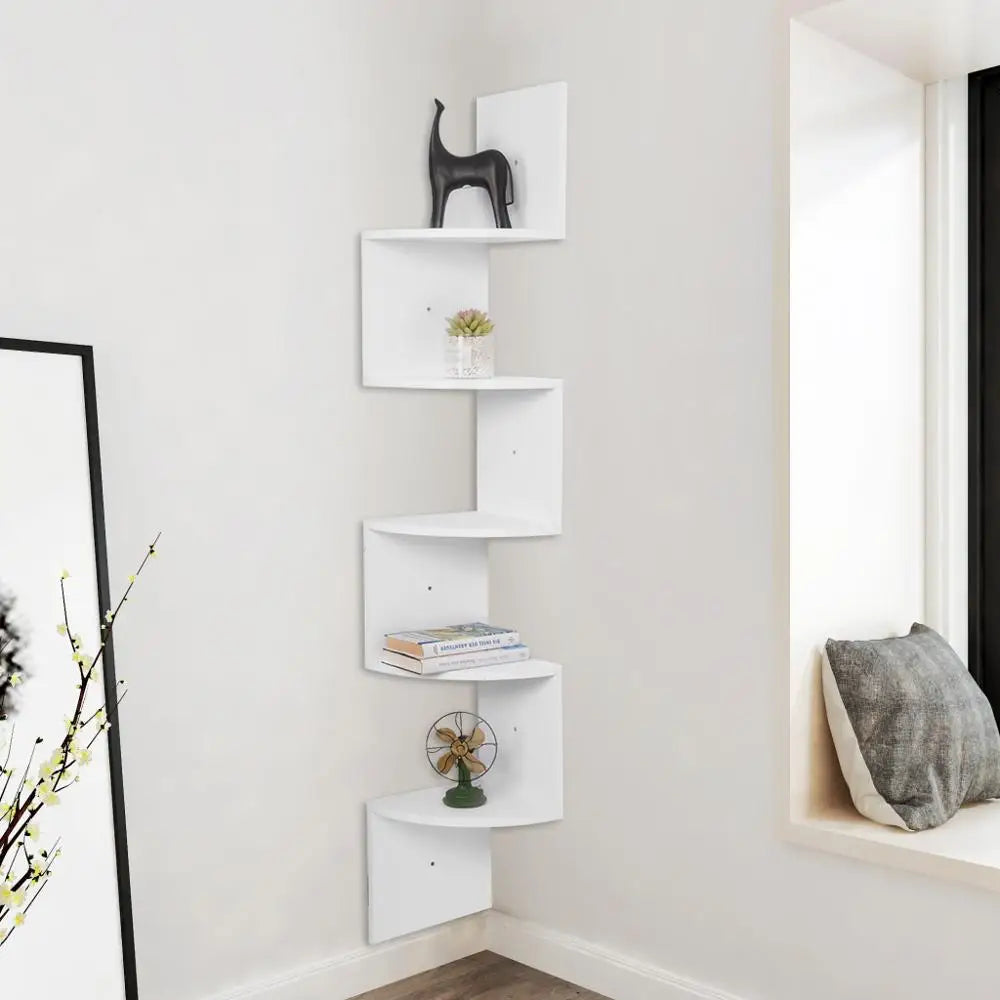 1PC White Black 5 Tiers Zigzag Style Decorative Wall Shelf Corner CD DVD Shelf for Home Organization Decoration Ornament