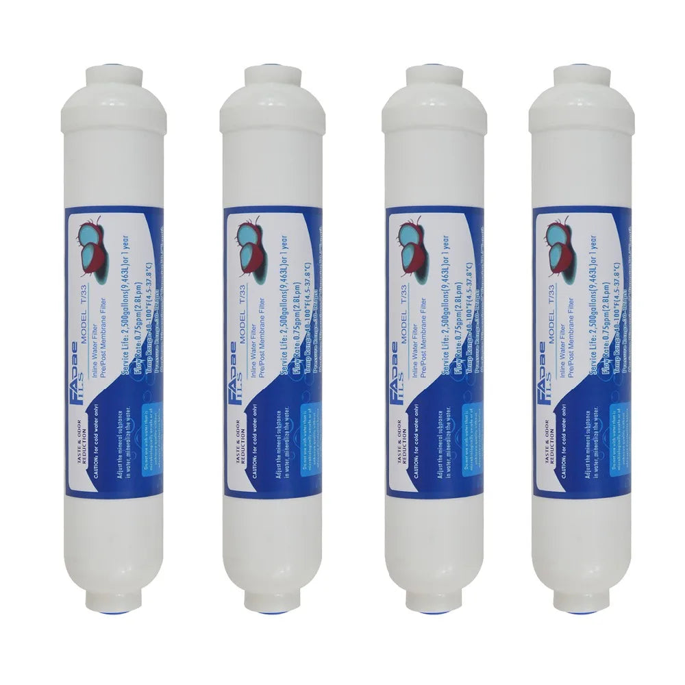 4 PACK of 10" Inline Activated Carbon Water Filter Cartridges For Reverse Osmosis System Refrigerator and Coffee Maker
