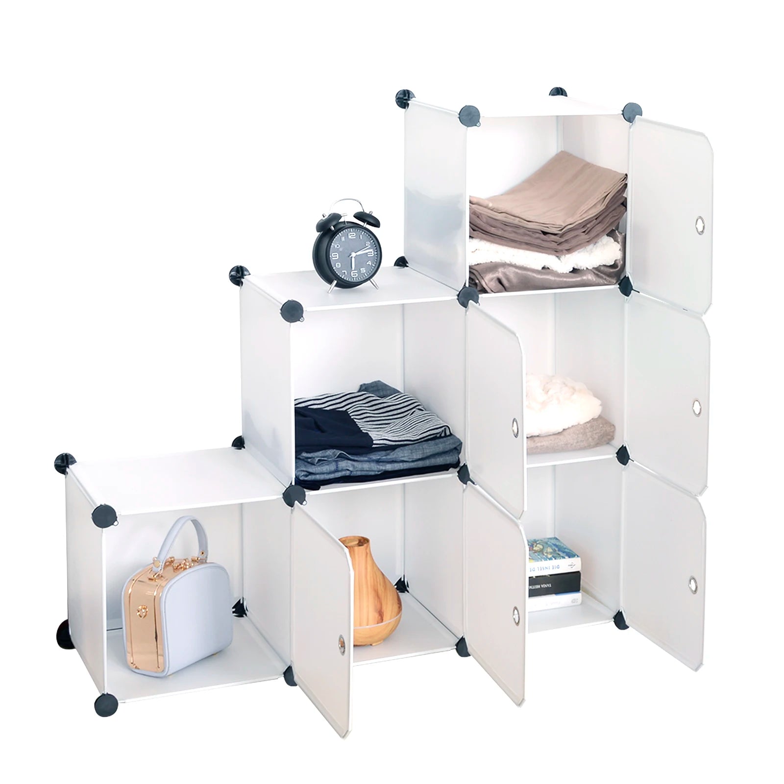 WOLTU DIY Wardrobe Plastic Storage Shelf 6 Compartments Bookcase with Door Storage Box Organizer Closet Cabinet for Bedroom